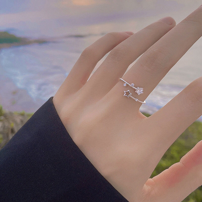 925 Sterling Silver Star Ring female ins light luxury minority design Korean version student simple temperament adjustable opening