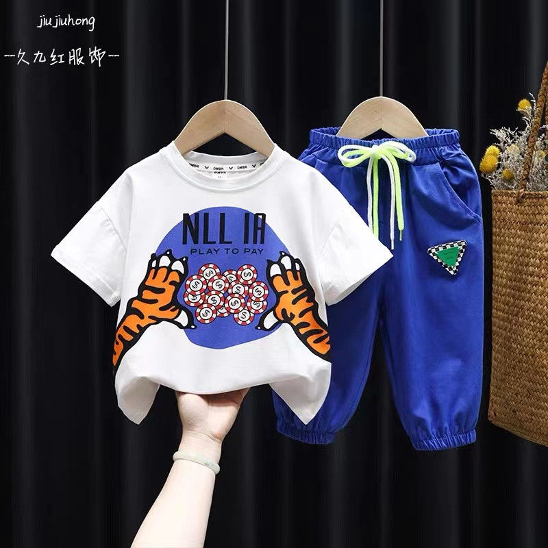 Children's clothing men's and women's summer clothing short sleeve set 2022 new summer children's sports two piece set cool and handsome