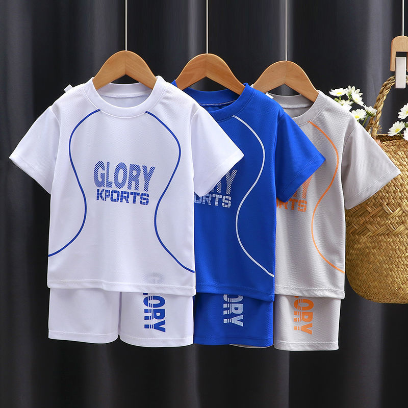 Boys' short sleeve sports suit quick drying summer clothes new children's clothes Korean English Short Sleeve T-Shirt Baby short pants