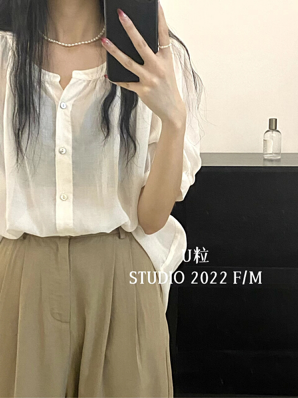 [U grain] Korean solid color Tiansi button up shirt 6261\hbx