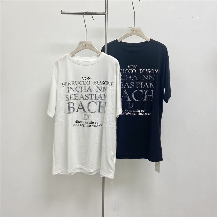 [sv7] Korean loose letter couple medium long short sleeve T-shirt 1027\cls