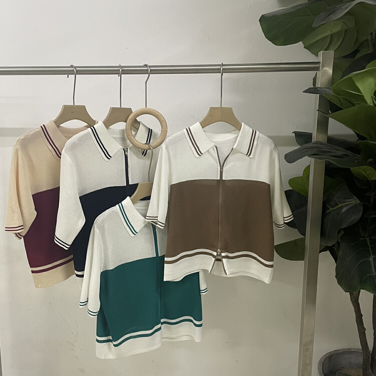 [Weika] Western color contrast STRIPE Double Zipper sweater 8276\yy