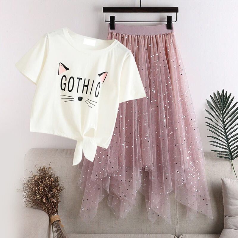 Summer dress Korean version two piece skirt set for middle school and junior high school girls