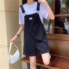 Suspenders female student Korean loose 2022 new age reduced slim net red casual Wide Leg Denim Shorts female summer