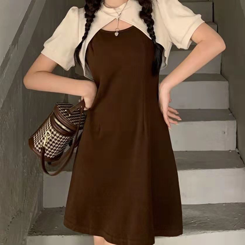 Summer sweet girl suspender dress looks thin suit design sense short blouse with skirt two-piece set