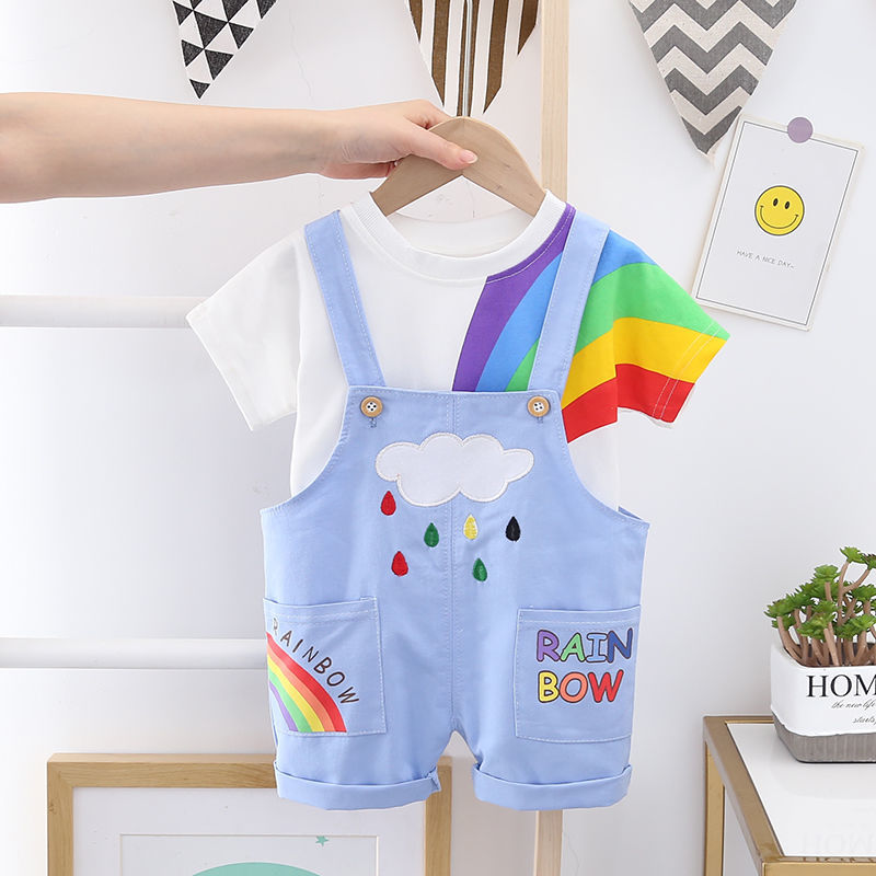 Children's summer 2022 Korean version new trend suspender short sleeve men's casual children's clothing baby clothes breathable suit