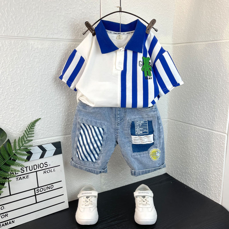 Boys' summer short sleeve suit 2022 new children's net red summer foreign fashion handsome fashionable thin cool