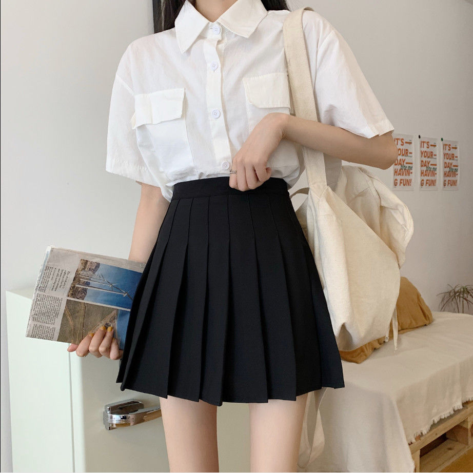 Light proof A-line skirt thin spring summer small 145 plus small high waist 150 versatile student pleated skirt short skirt