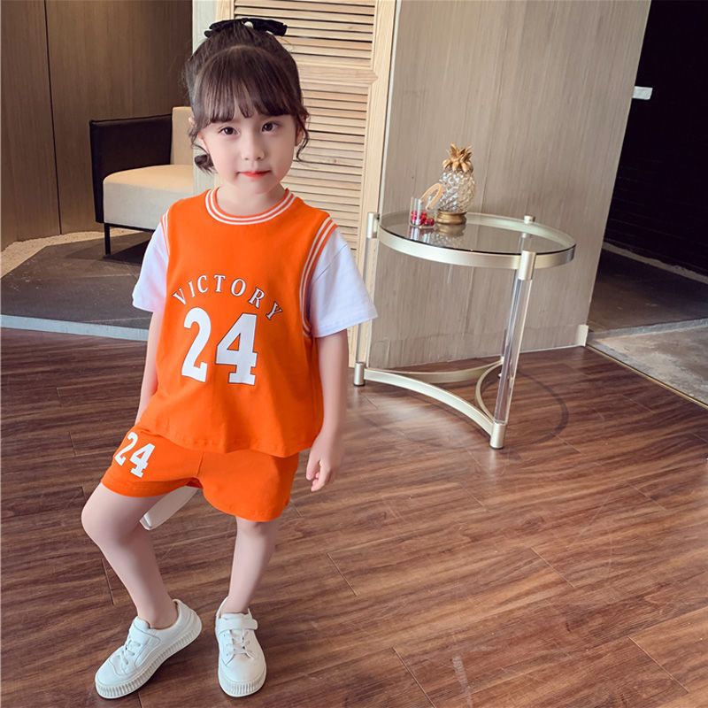 Children's girls' summer short sleeve set small and medium-sized children's two-piece sports jersey women's quick drying clothes children