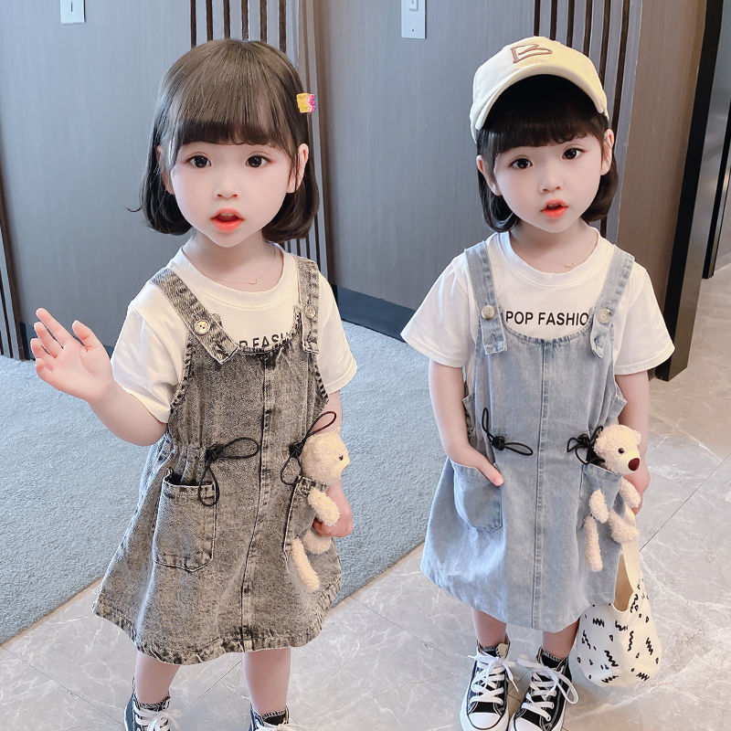 Girls' jeans suspender skirt set new children's summer dress suspender skirt girls' baby clothes foreign children