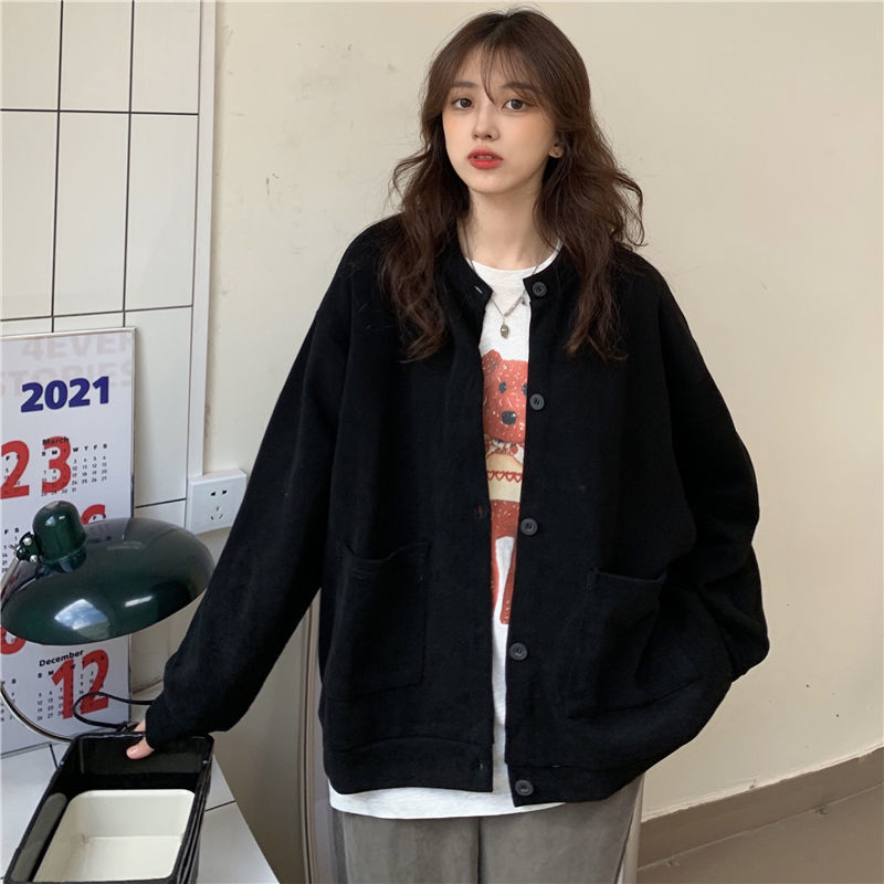 Solid color button sweater women's spring and autumn thin style 2022 new early autumn milk blue simple cardigan coat top fashion