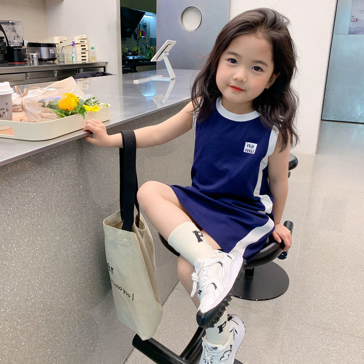 Girls' dress summer new girls' baby cotton vest skirt medium long straight skirt children's sleeveless T-shirt skirt