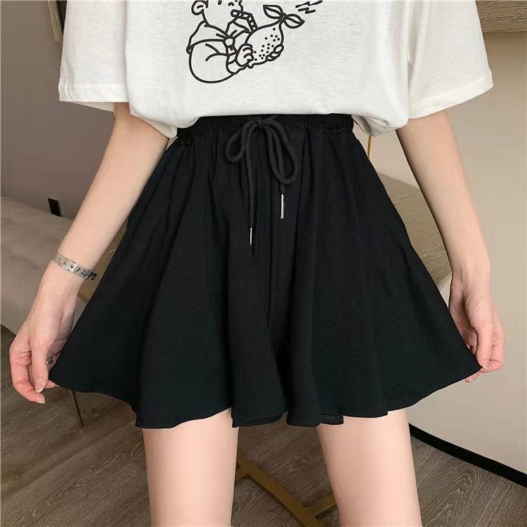 Black pants women's loose summer high waist drawstring versatile slim casual pants drop ins super hot pants skirt shorts fashion