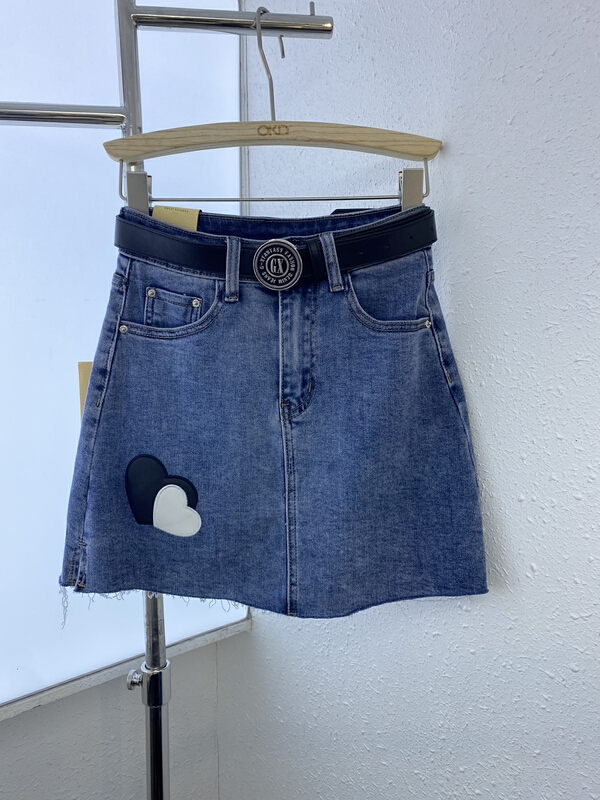Original price 98.99! [okd] love print design high waist versatile denim skirt (with belt) 52602-00\zxl