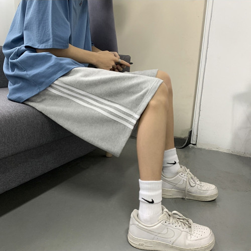 Three bar sports shorts men's 2022 summer new student Korean version loose cropped pants ins knee length midpants fashion