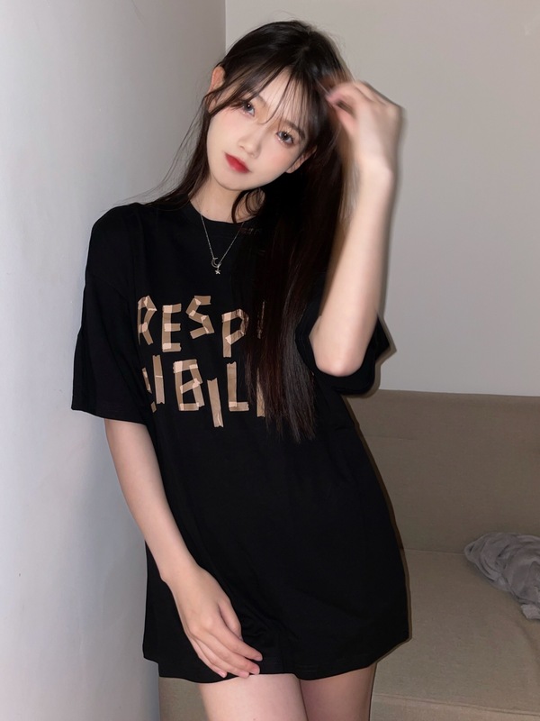 Guochao brand high street hiphop short sleeve T-shirt women's summer loose 2022 new half sleeve ins Fashion Top