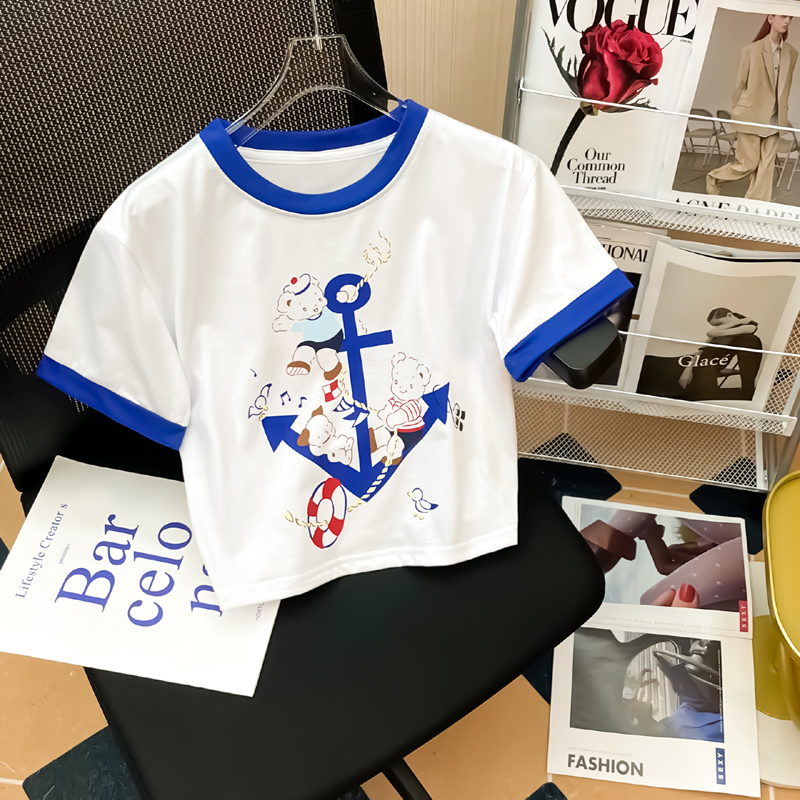 Real shot 65/35 pull frame cotton back Lapel short sleeve T-shirt women's summer short half sleeve niche top