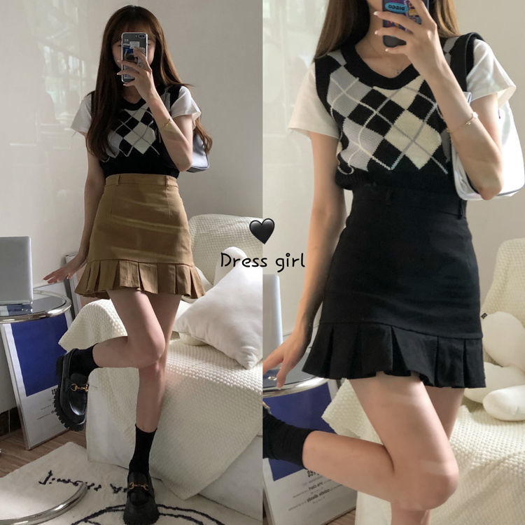 Japanese sweet and versatile short skirt women's 2022 spring and summer new small high waist slim ear edge A-line skirt