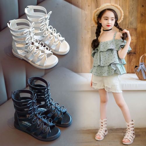 Summer new girls' sandals children's Korean version fashion bow princess shoes girls' soft soled Roman shoes middle-aged children