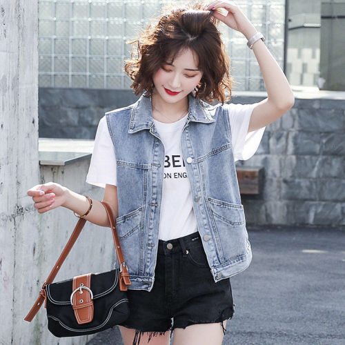 New spring Lapel Denim Jacket Women's sleeveless Camisole Korean version fashion loose small short vest