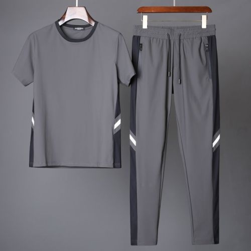 Silky soft Q elastic ultra thin quick dry ice two piece set summer high-end men's leisure sports suit trend
