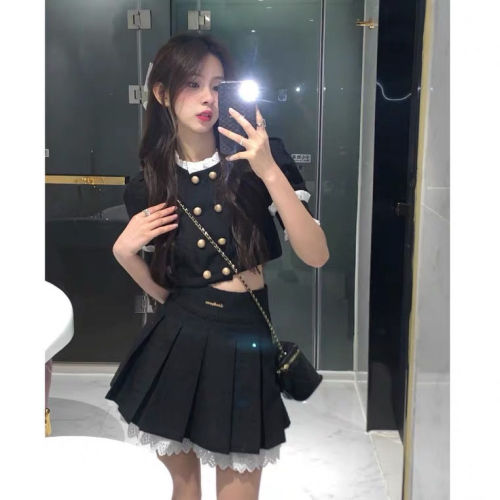 Suit suit female summer  new fashion fried street small fragrance short sleeve temperament pleated skirt two piece set