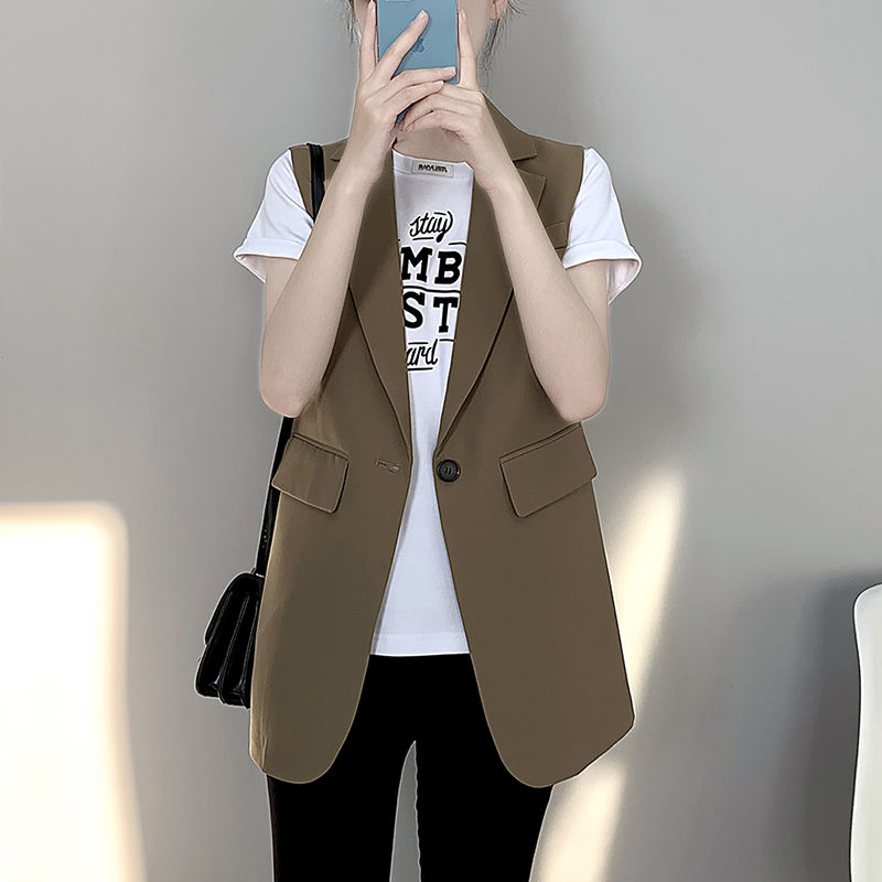 Suit, waistcoat, women's coat, thin style, summer, small, loose, sleeveless, waistcoat, vest, outside