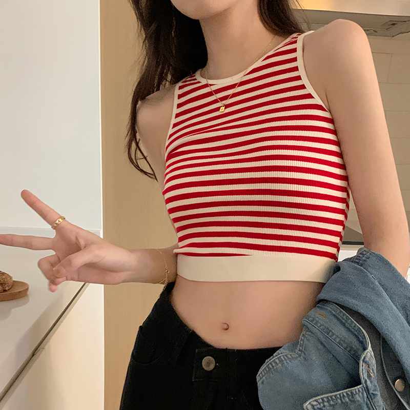 Real price and real shooting Hong Kong Style striped vest summer Korean style versatile slim fit women wearing girlfriends jacket