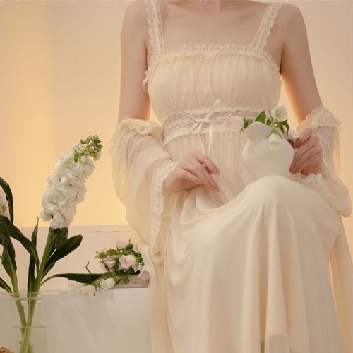 French court wind fairy spring summer morning gown nightdress lace suspender dress pure desire sexy two piece set