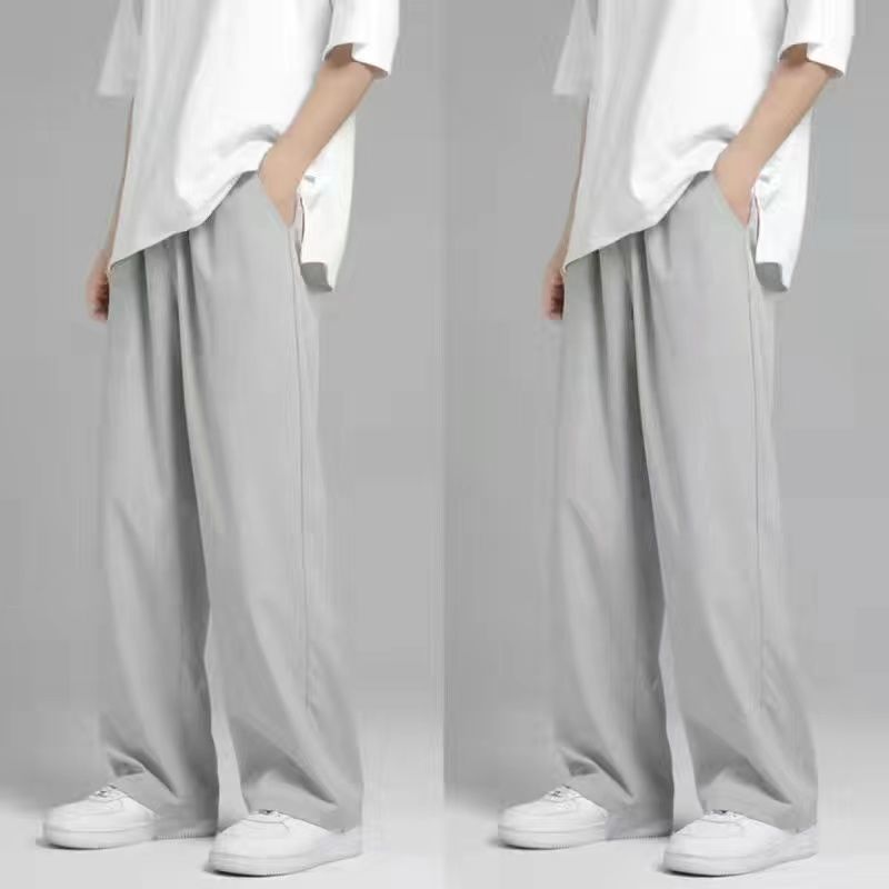 Summer ice silk quick drying pants men's loose Korean fashion sports drop ins daddy slim breathable casual pants