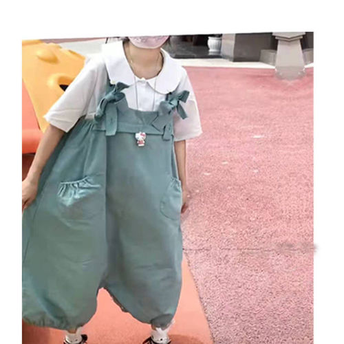 Japanese cute suspender pants female student Korean loose spring and summer new suspender one-piece wide leg pants