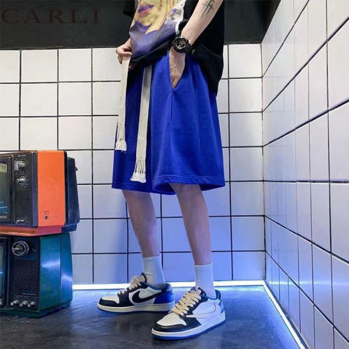 Hong Kong Style Klein Blue Large woven rope shorts men's summer ins high street ordinary people wear solid color pants