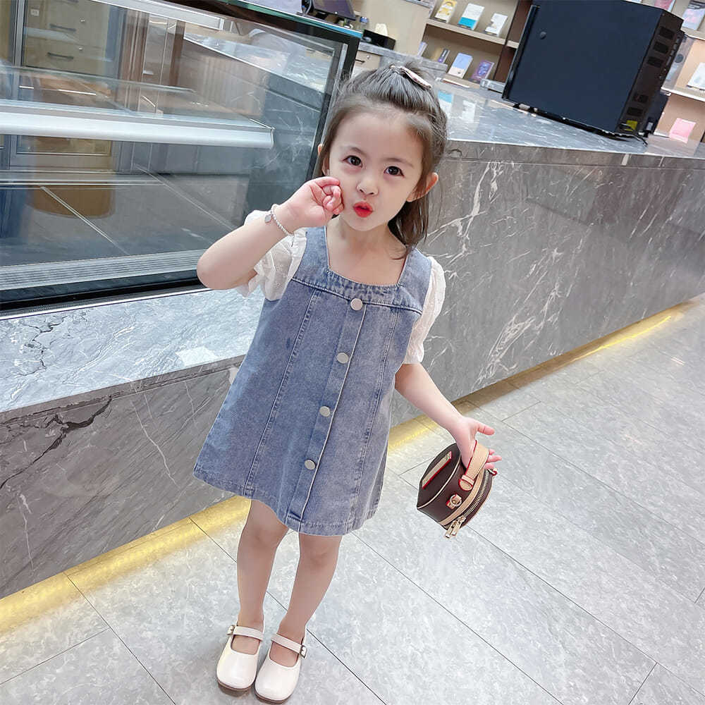 Girls' summer clothes girls' short sleeve denim skirt girls' dress summer foreign children's clothes children's denim skirt fashion