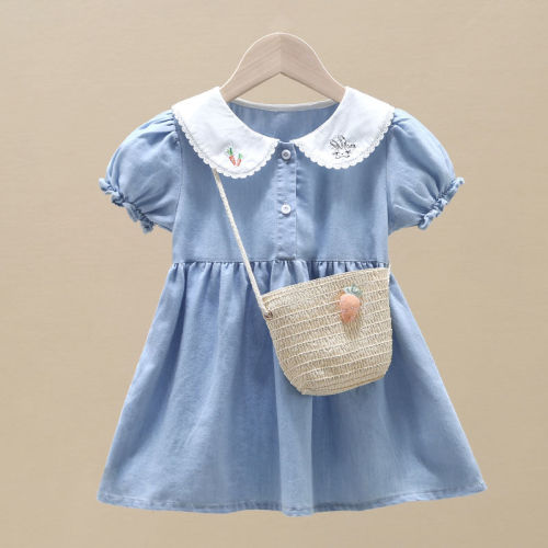 Girls' dress 2022 new summer denim cotton princess skirt children's foreign style summer skirt girl baby summer dress