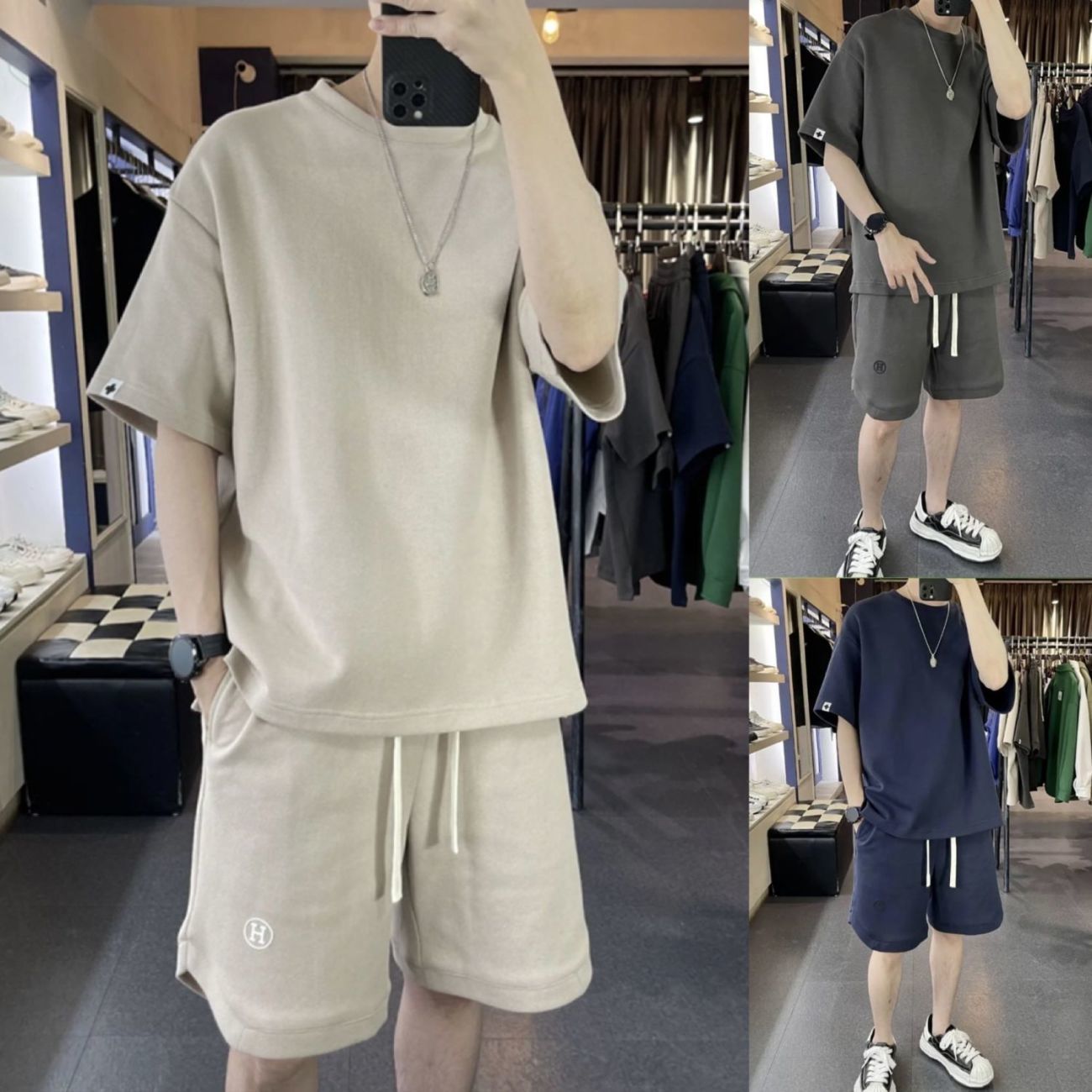Summer new casual short sleeve suit men's Korean fashion ins versatile loose port style sports shorts two piece set