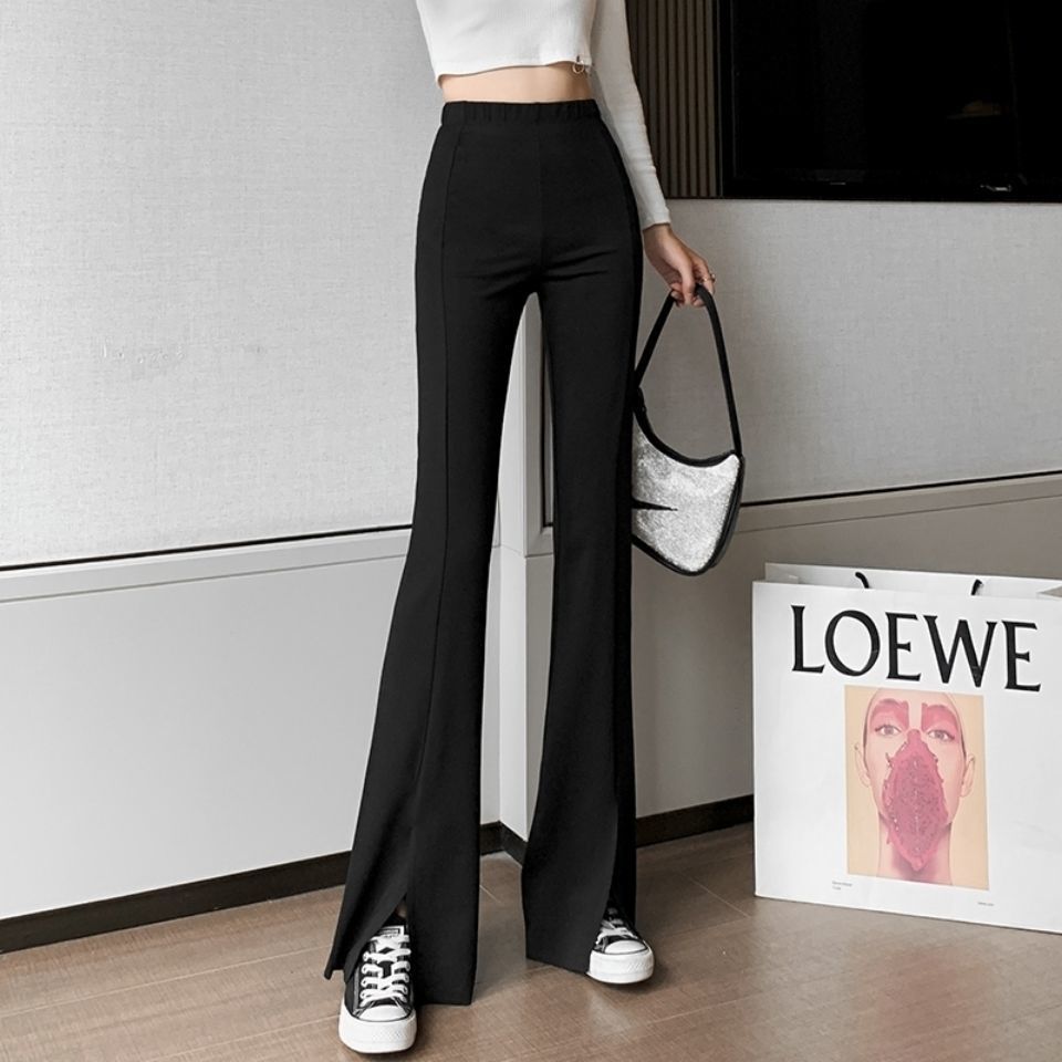 Spring and summer new elastic split pocket bell bottoms women's Korean version high waist slim fit slightly bottomed pants children
