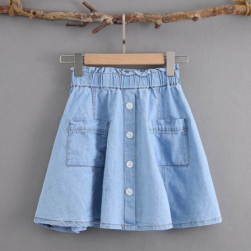Girls' half length skirt Denim Short Skirt summer primary school students' light proof cotton half length girls' middle and large children's skirt