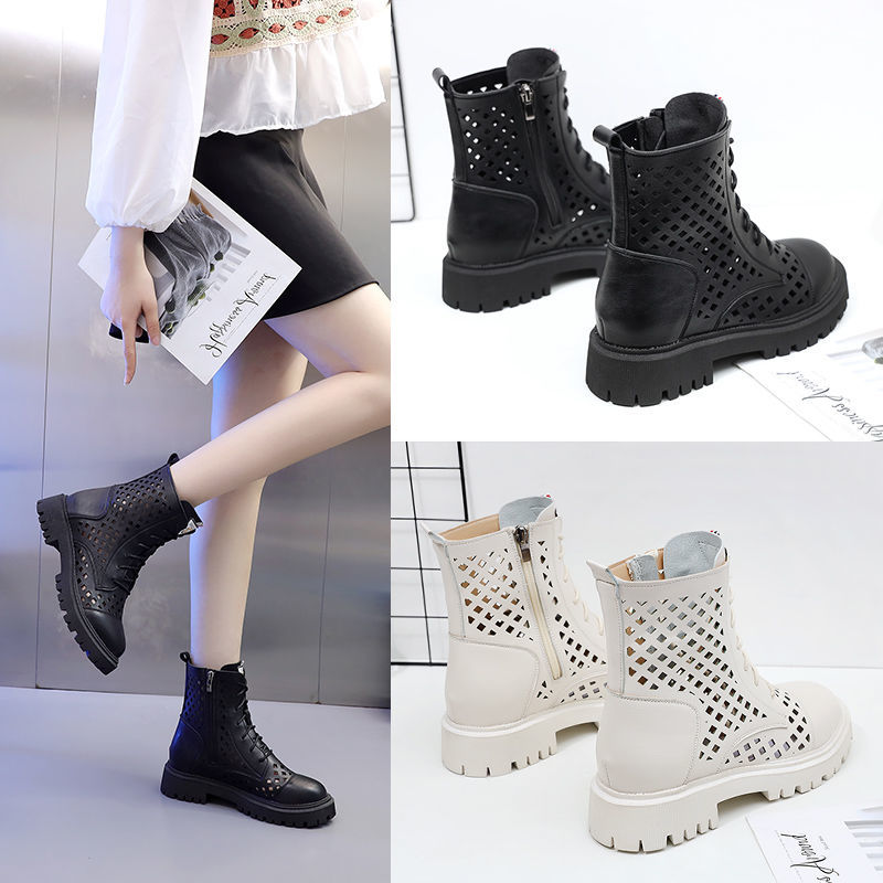 Leather Martin boots women's British style summer thin style thick bottom hollow out breathable single boots spring and autumn hollow shoes short boots children