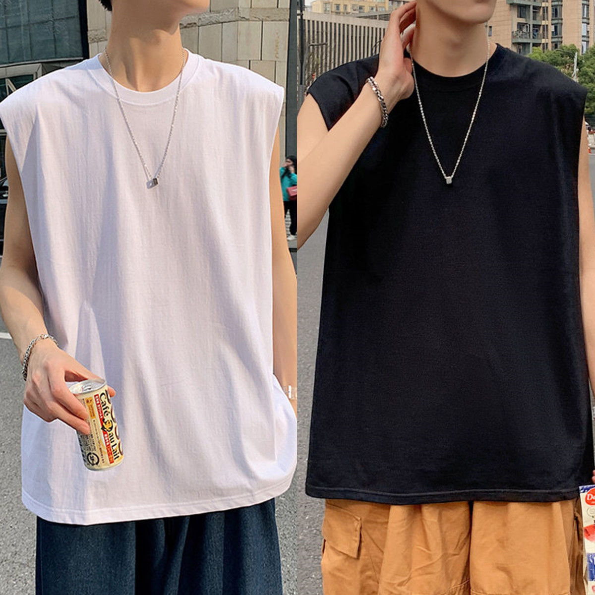 Solid color sports sleeveless vest men's loose ins fashion brand trend lovers' waistcoat summer new sleeveless T-shirt