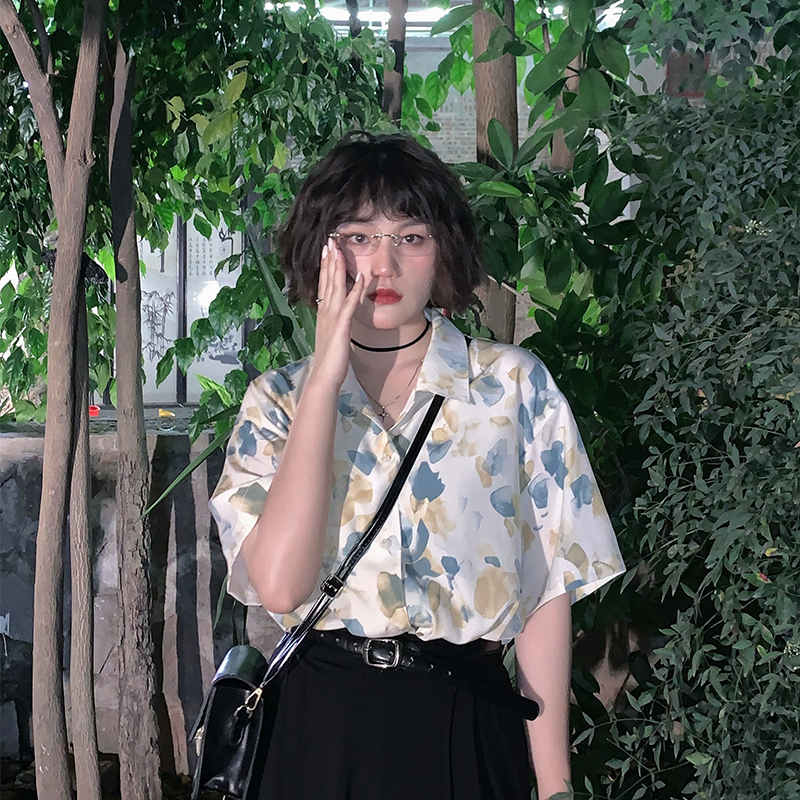 Moon fish 2022 new summer large fat mm top short sleeve blouse casual sea salt retro shirt