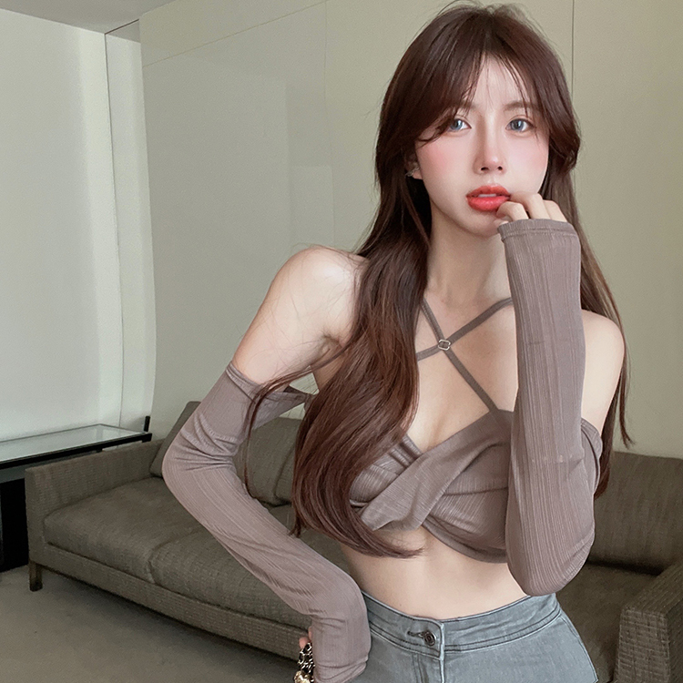 Real price chest cross short long sleeve T-shirt