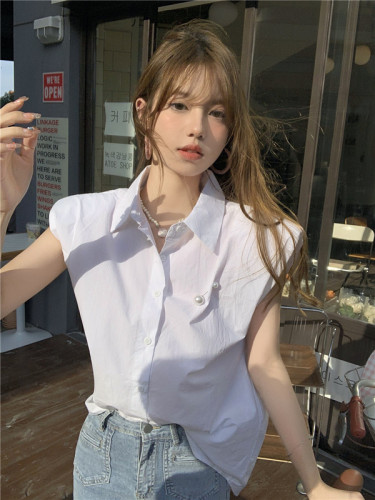 Real shot wide shoulder pearl button silhouette shirt