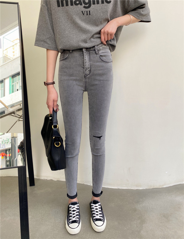 Original price 58.65! Early spring 2021! [M8 denim] fake hole slim fit small leg jeans 51352\lsl