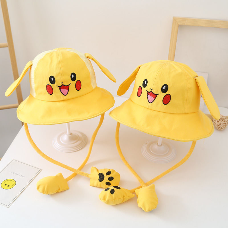 Tiktok the same model can move rabbit ears children's cotton sunscreen hat cute cartoon baby summer travel sunshade hat