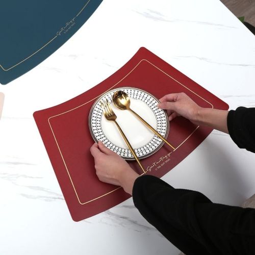 Fan shaped Chinese light luxury leather dining pad anti scalding heat insulation pad Hotel round table cup pad plate pad tea table pad