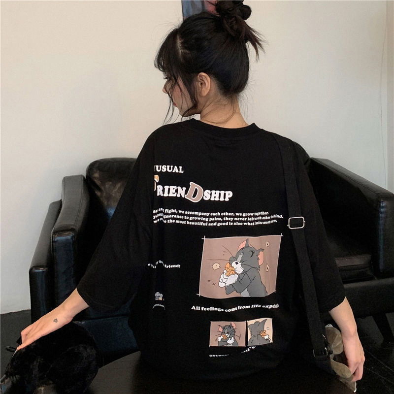 Summer net red T-shirt women ins loose cat and mouse versatile BF style short sleeve Chaogang style Half Sleeve T-Shirt Top