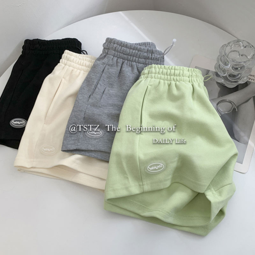 Official picture green small tall waist slim Casual Short Pants NEW Loose sports wide leg pants in summer