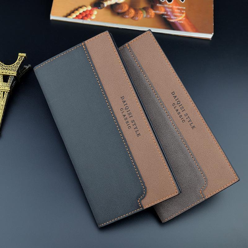 New fashion men's wallet young men's Long Wallet splicing contrast multi card position frosted soft leather clip suit bag