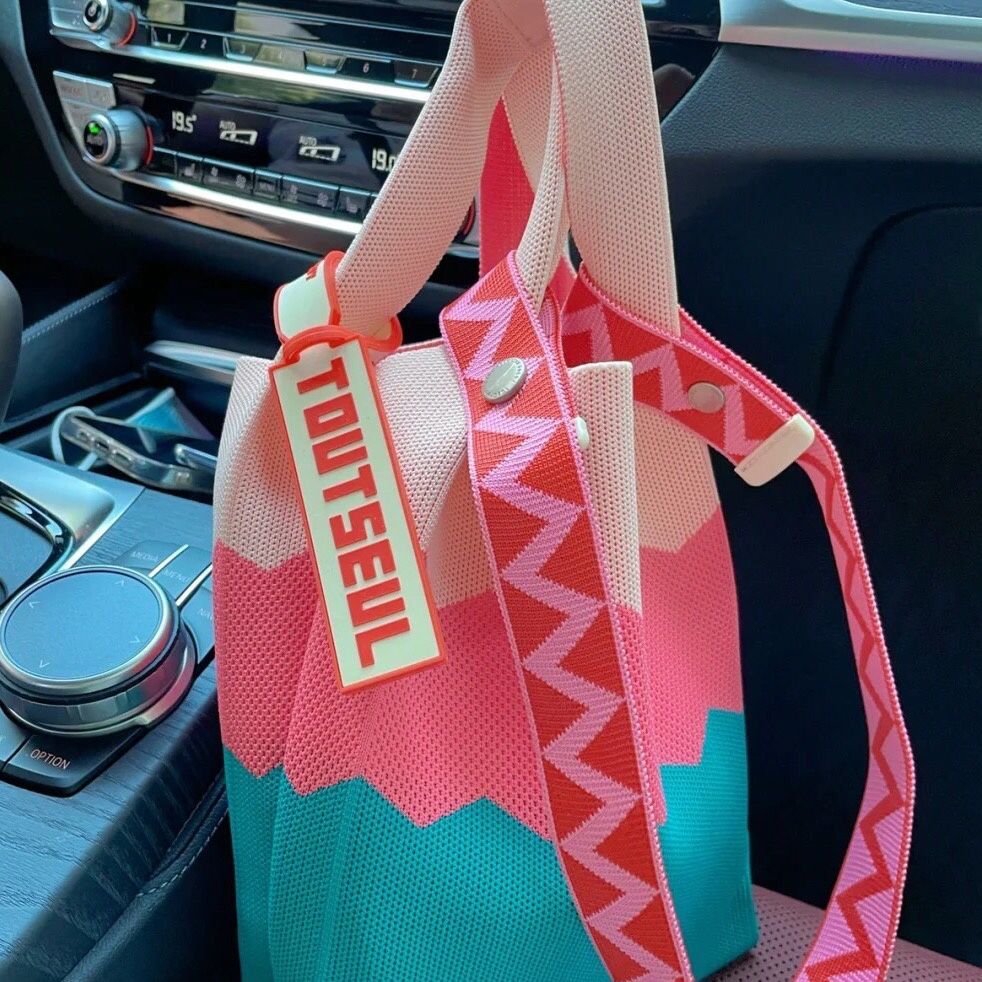 Autumn winter rainbow bag ins color wool knitting vest handbag One Shoulder Tote Bag female underarm bag