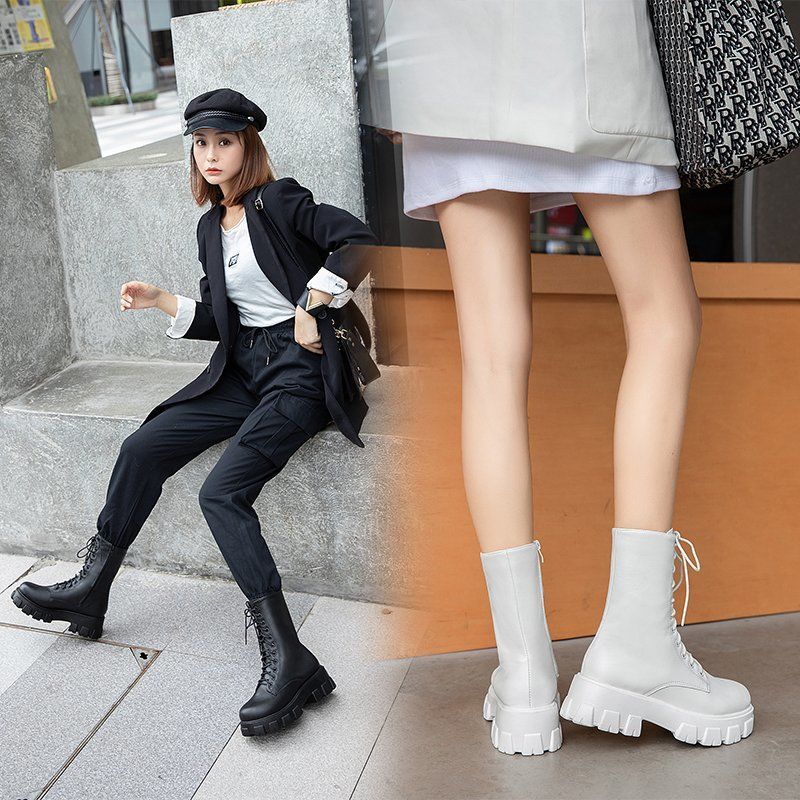 35-43 large women's shoes Seoul International students high boots 41 lace up thick soled Martin boots British wind tube 42
